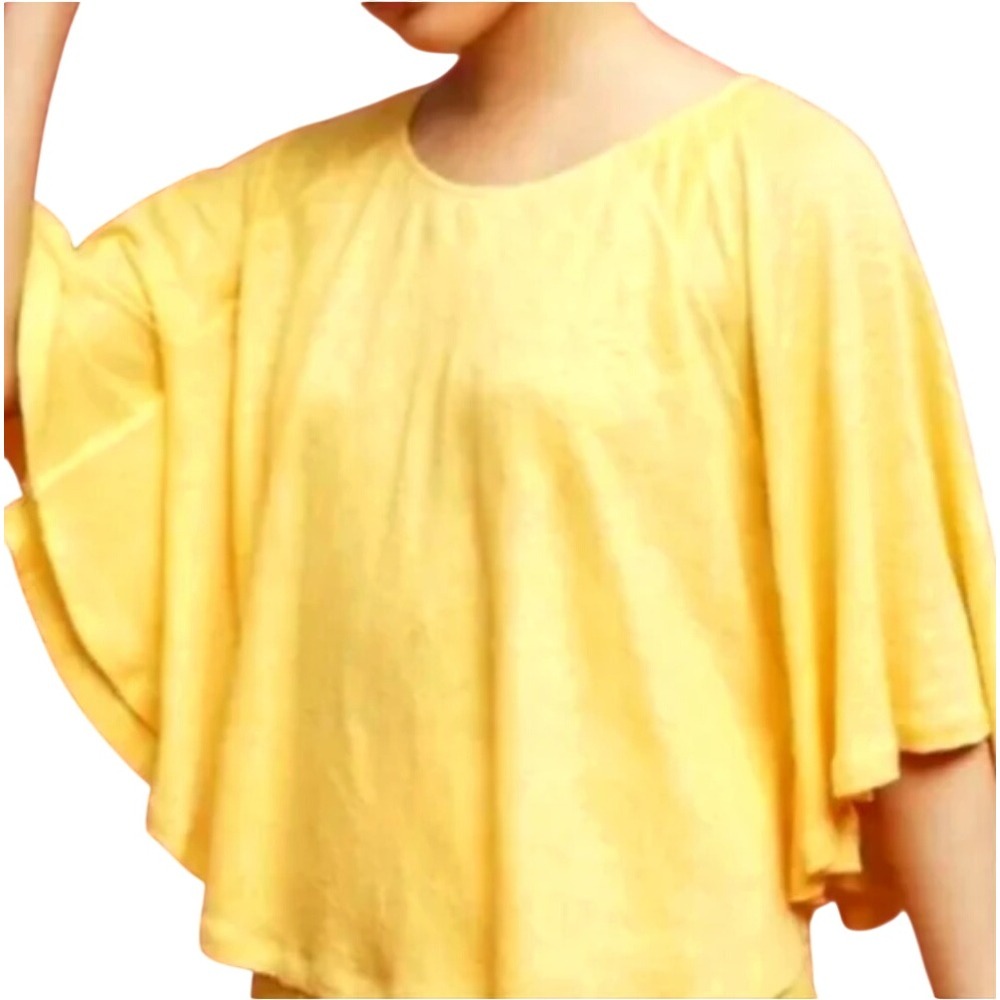 Anthropologie‎ Akemi + Kin Yellow Lace Trim Knit Poncho Top Butterfly Sleeve XS
